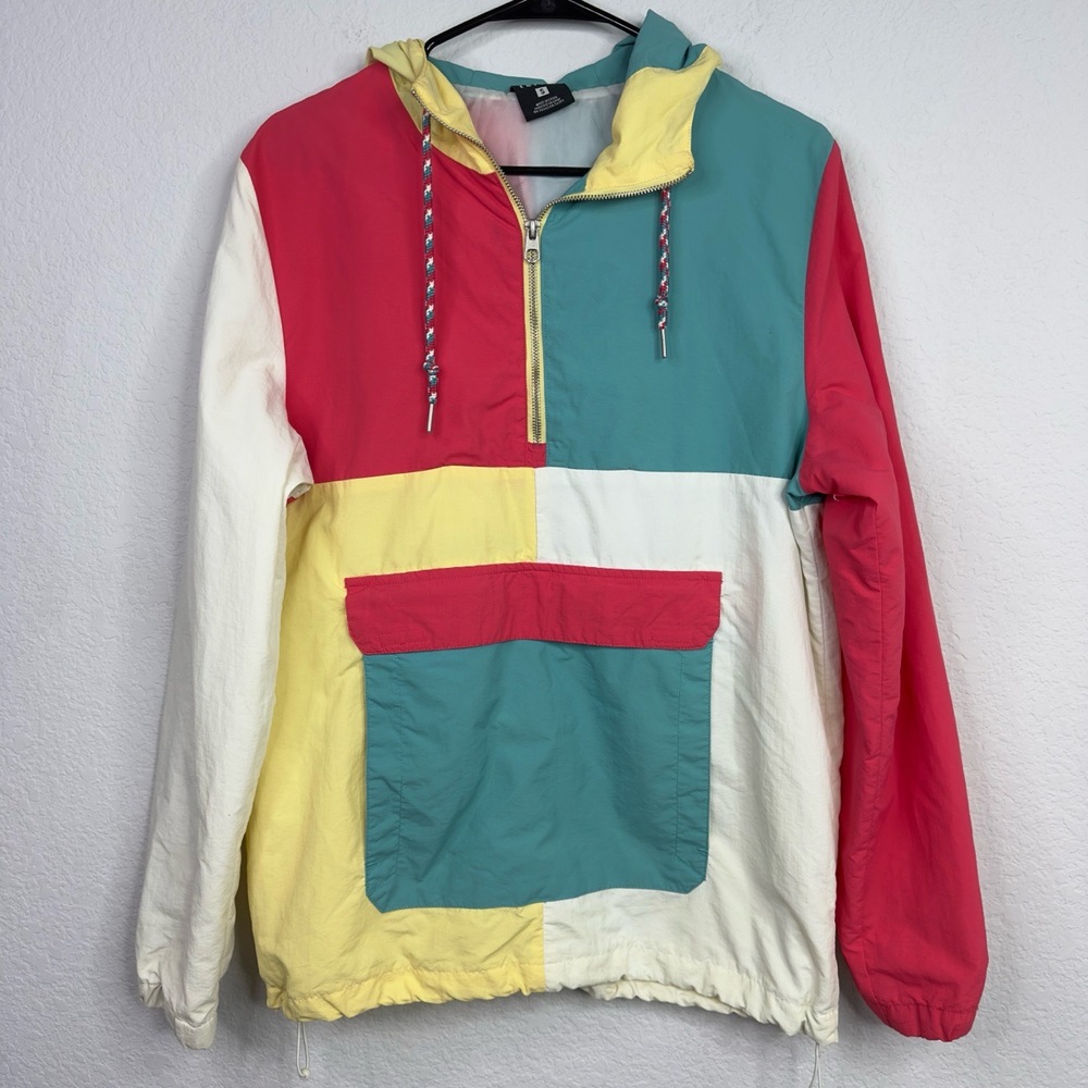 Empyre Sweatshirt Mens S Colorblock Half‎ Zip Hooded Windbreaker Y2k Streetwear